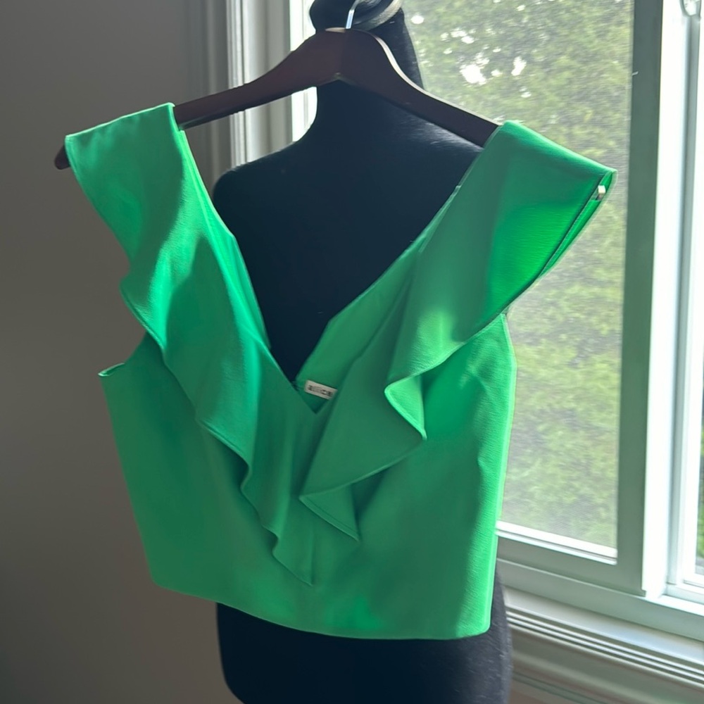 Green ruffled cropped top